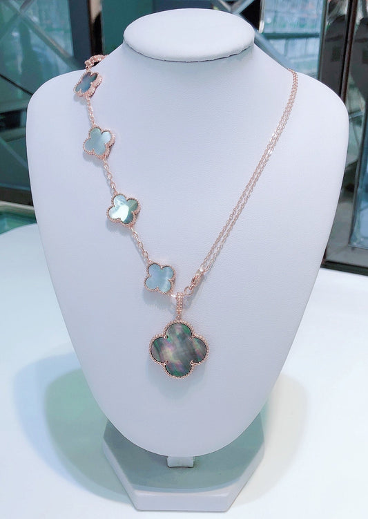 [Polaidi Jewelry]COMBINED BRACELET 5 MOTIFS AND NECKLACE DARK MOP ROSE GOLD