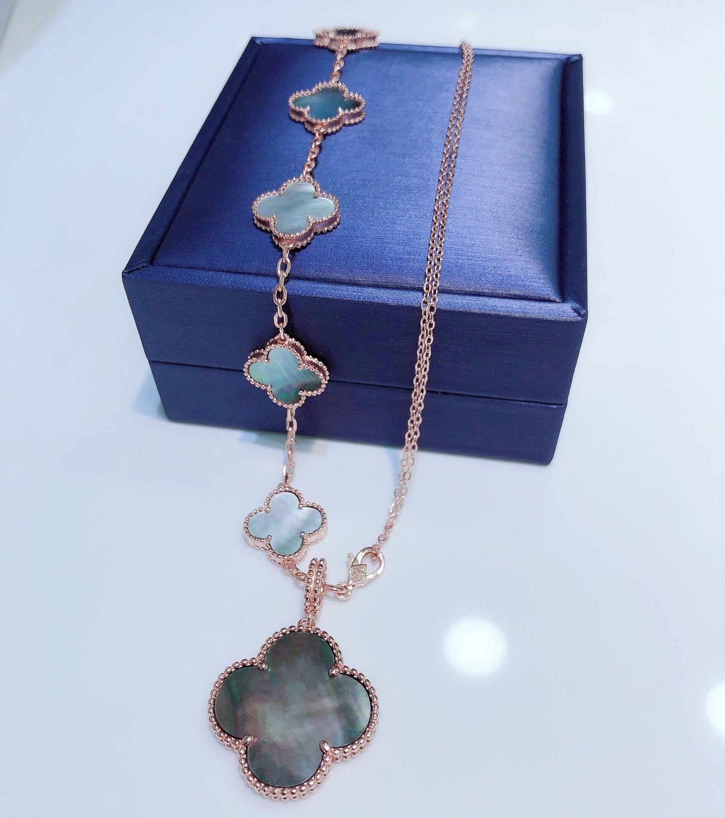 [：Polaidi Jewelry]COMBINED BRACELET 5 MOTIFS AND NECKLACE DARK MOP ROSE GOLD