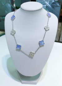 [Polaidi Jewelry ]CLOVER 10 MOTIFS CHALCEDONY DIAMONDS SILVER NECKLACE