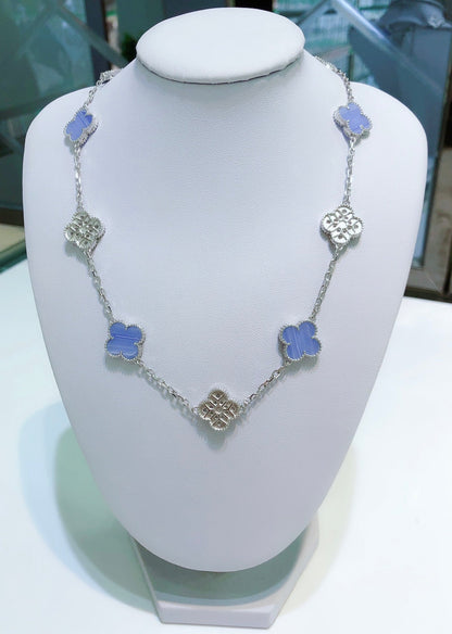 [Polaidi Jewelry]CLOVERS THE 10-MOTIFS CHALCEDONY DIAMONDS SILVER NECKLACE