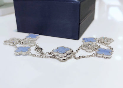 [Polaidi Jewelry]CLOVERS THE 10-MOTIFS CHALCEDONY DIAMONDS SILVER NECKLACE