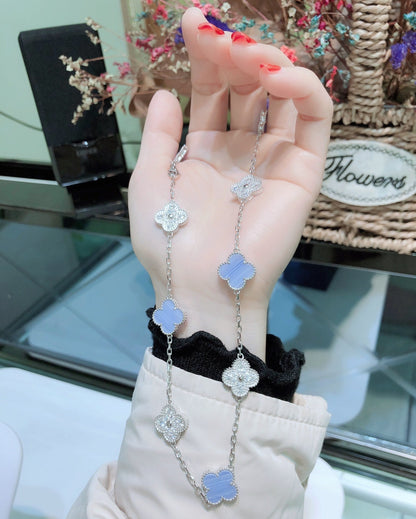 [Polaidi Jewelry]CLOVER 10 MOTIFS CHALCEDONY DIAMONDS SILVER NECKLACE