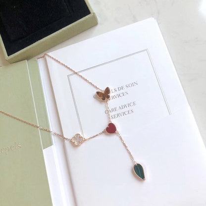 [Polaidi Jewelry]LUCKY SPRING 4 MOTIFS ROSE GOLD NECKLACE