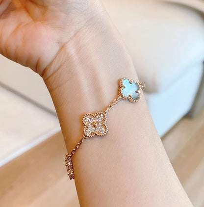 [：Polaidi Jewelry]クローバー 5モチーフ ダークマザーオブパール＆ダイヤモンド ピンクゴールド ブレスレット