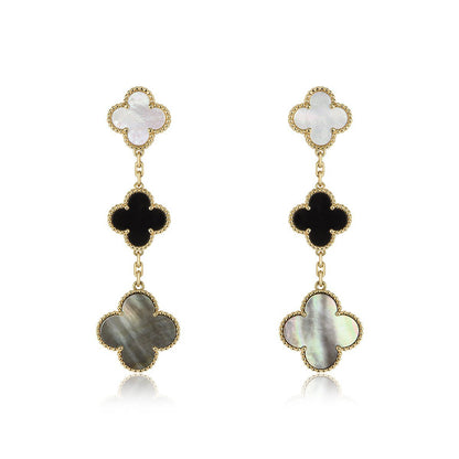 [：Polaidi Jewelry]CLOVER EARRINGS GOLD ONYX MOP 3 MOTIF