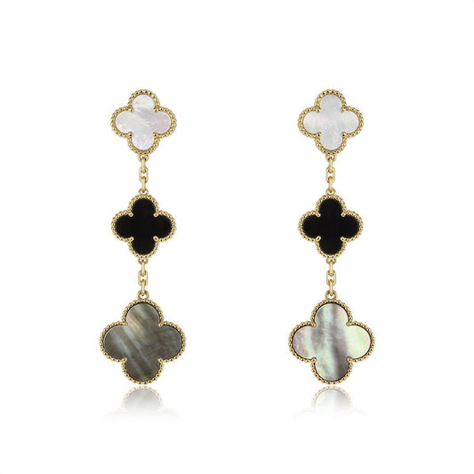 [Polaidi Jewelry]CLOVER EARRINGS GOLD ONYX MOP 3 MOTIF