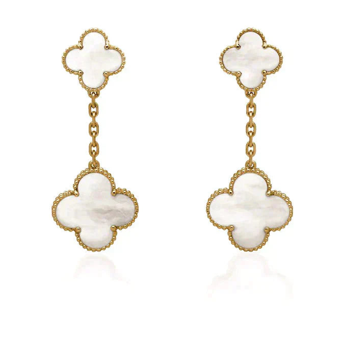 [：Polaidi Jewelry]CLOVER 2 MOTIF WHITE MOP EARRINGS