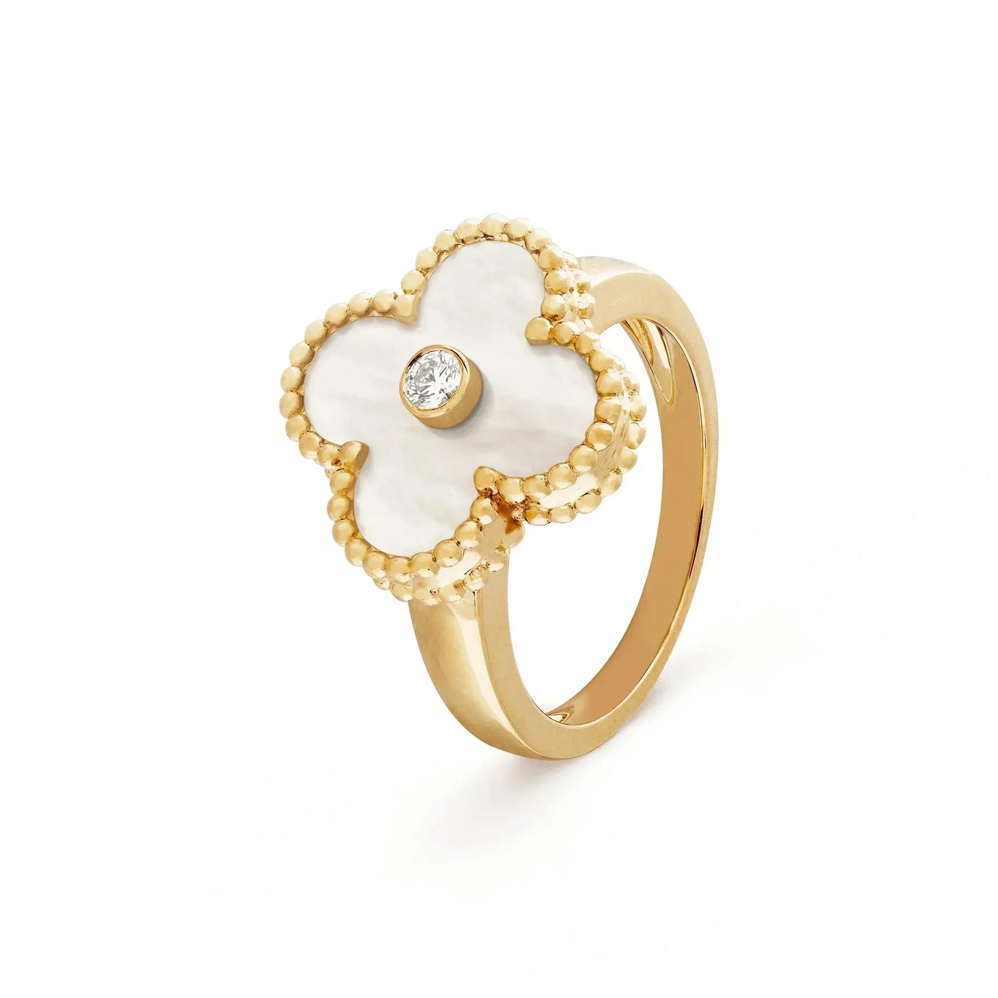 [：Polaidi Jewelry]CLOVER PINK MOP RING GOLD DIAMOND