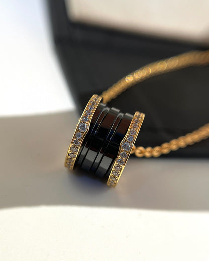 [Polaidi Jewelry]ZERO 1 BLACK CERAMIC DIAMOND PINK GOLD NECKLACE