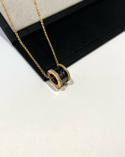 [Polaidi Jewelry]ZERO 1 BLACK CERAMIC DIAMOND PINK GOLD NECKLACE