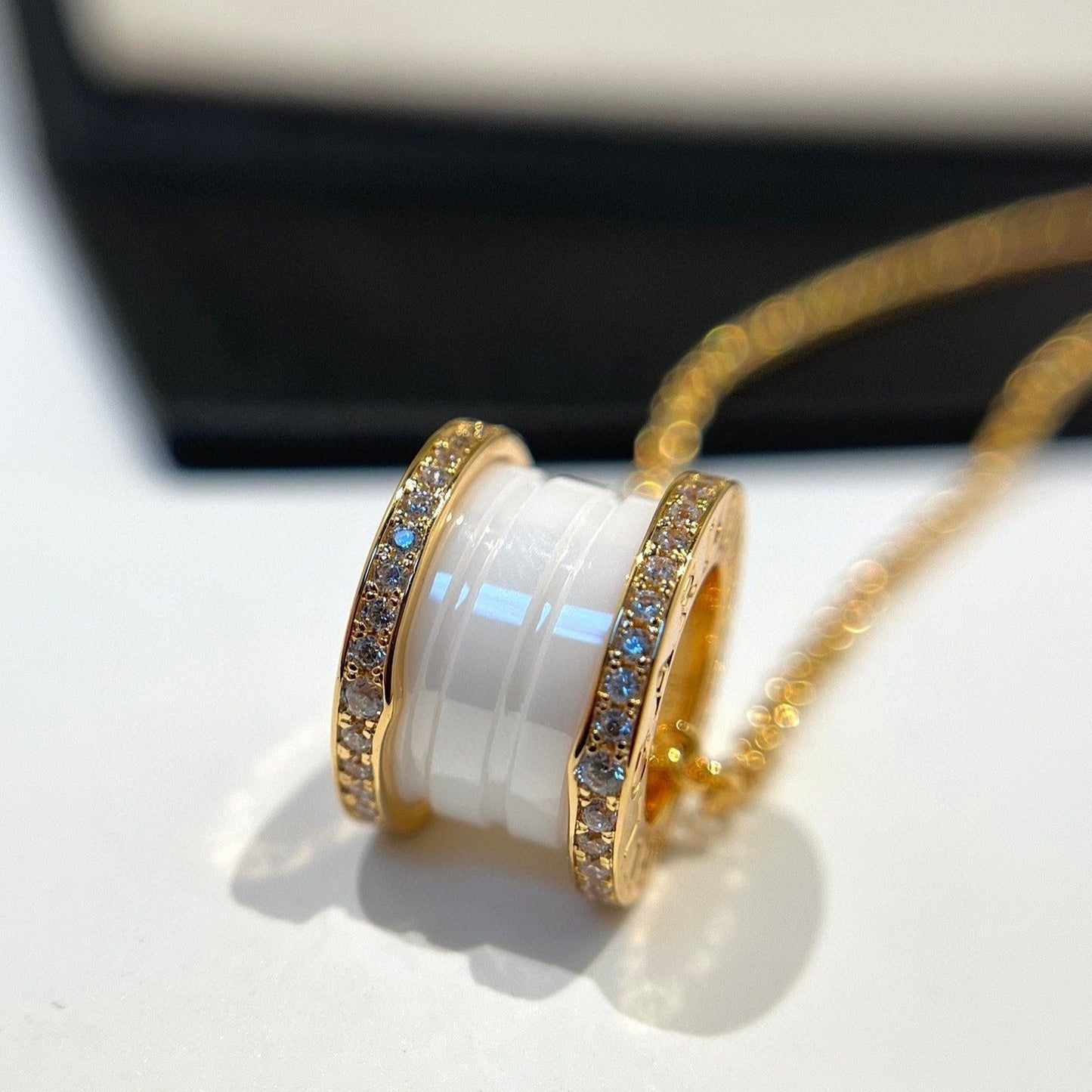 [Polaidi Jewelry]ZERO 1 WHITE CERAMIC DIAMOND PINK GOLD NECKLACE
